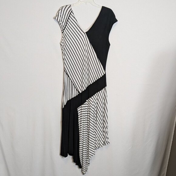 CATO Est 1946, Black Striped Stretch Knit High-Low Maxi Dress; Size L - Picture 1 of 5